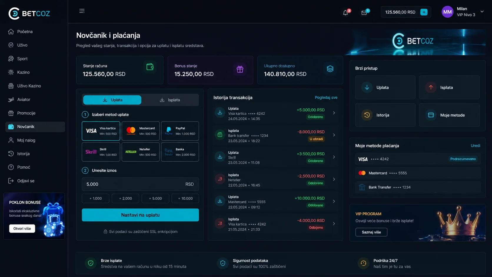 BetCoz gaming betting and casino platform preview screenshot 5