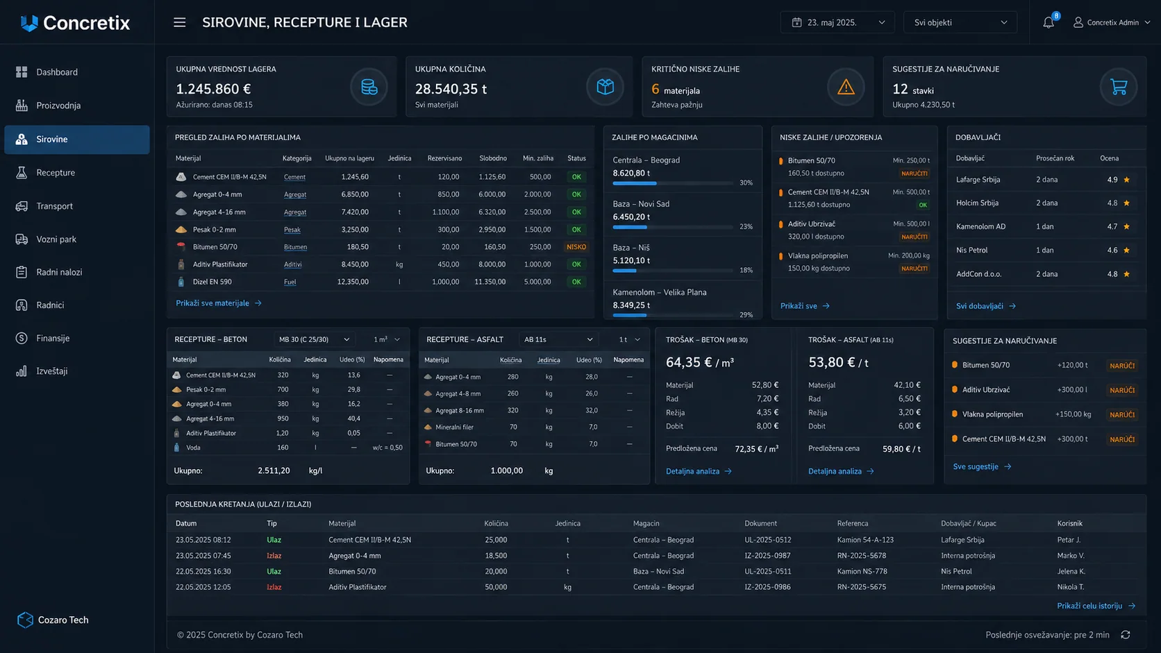 Concretix production and logistics platform preview screenshot 4