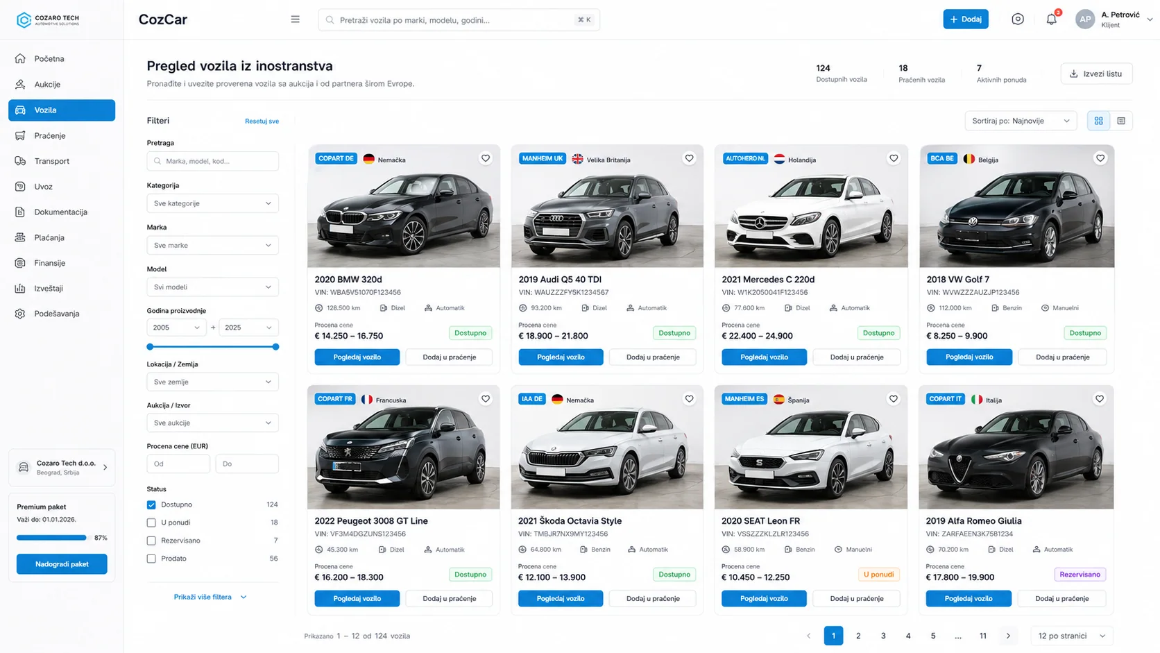 CozCar automotive import platform preview screenshot 3