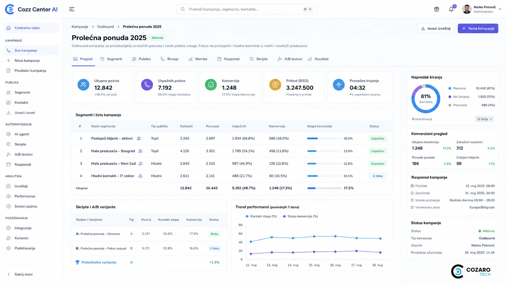 Cozz Center AI call center platform preview screenshot 6