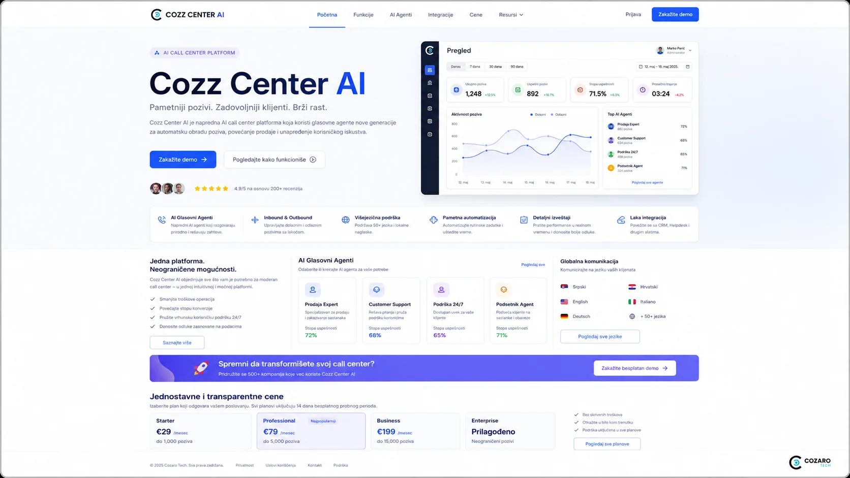 Cozz Center AI call center platform preview screenshot 2