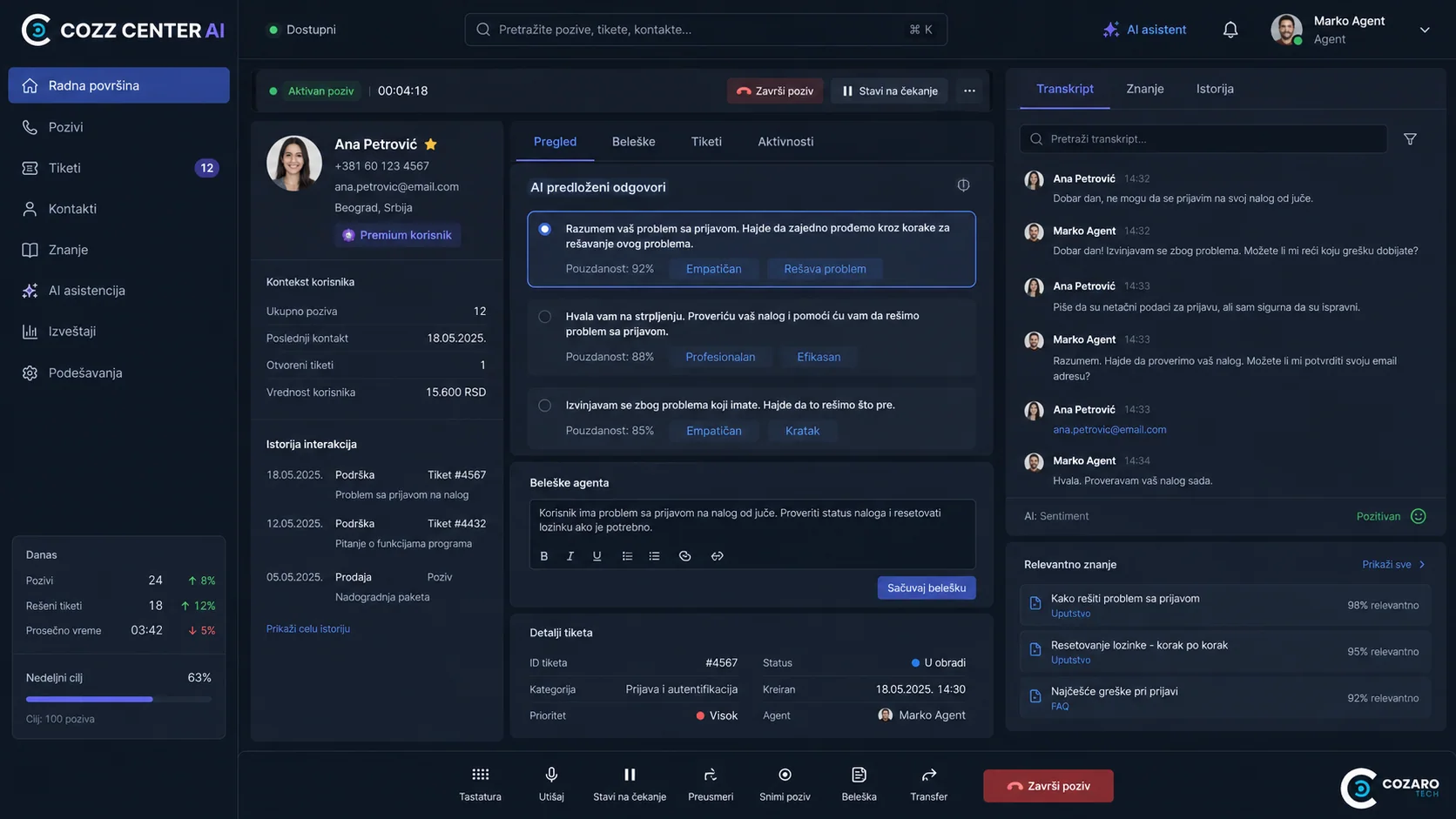 Cozz Center AI call center platform preview screenshot 7