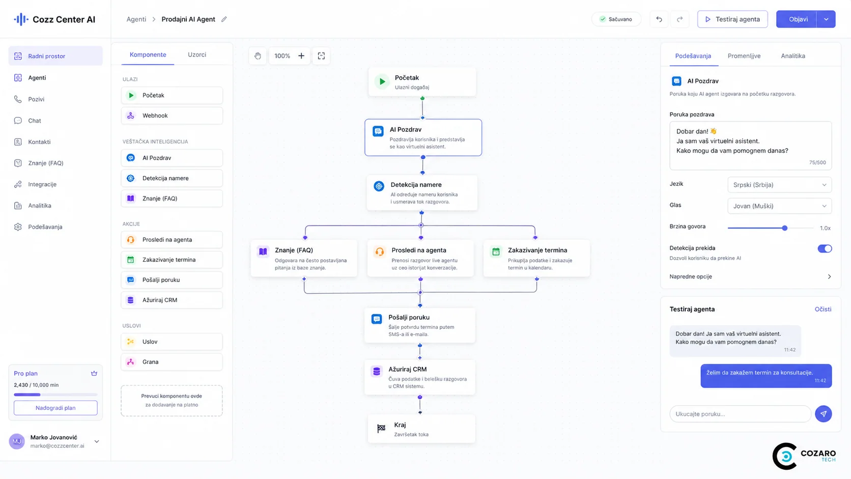 Cozz Center AI call center platform preview screenshot 5